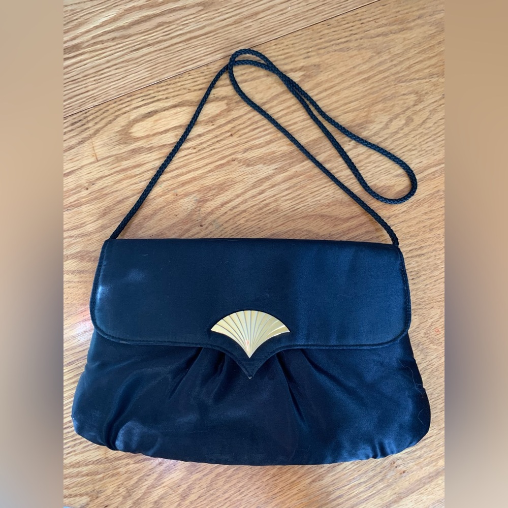 Vtg Black Satin Evening Purse